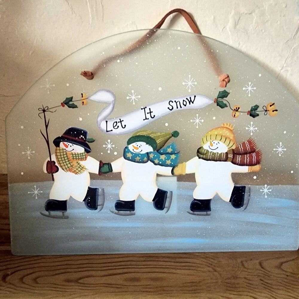 Oval 13" Hand-Painted Snowman Sun Catcher - "Happy Holidays" Window/Wall Art